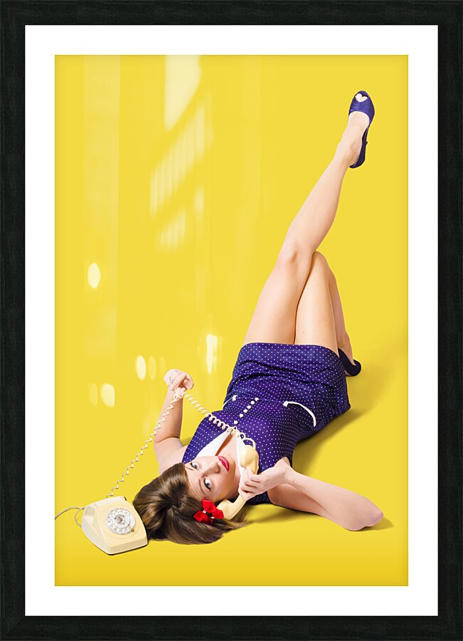 Retro 1950s pinup girl chatting on telephone Picture Frame print