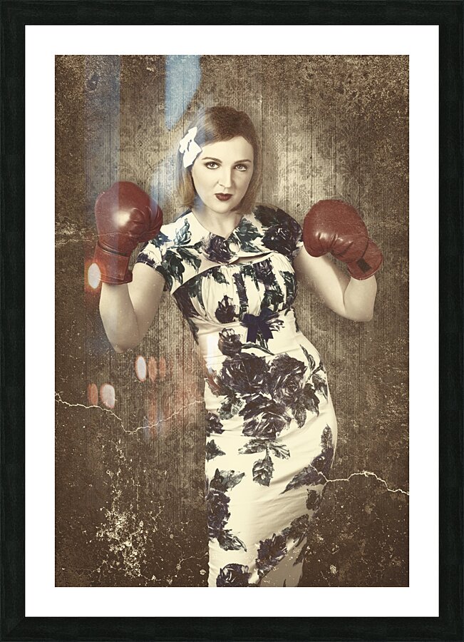 Vintage boxing pinup poster girl. Retro fight club Picture Frame print