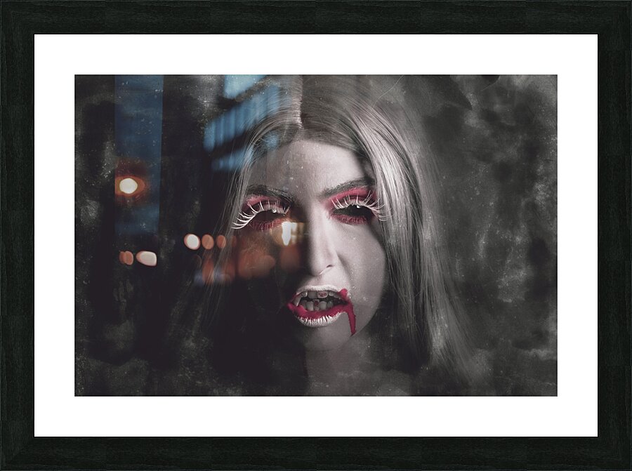 Sinister portrait of scary vampire woman Picture Frame print