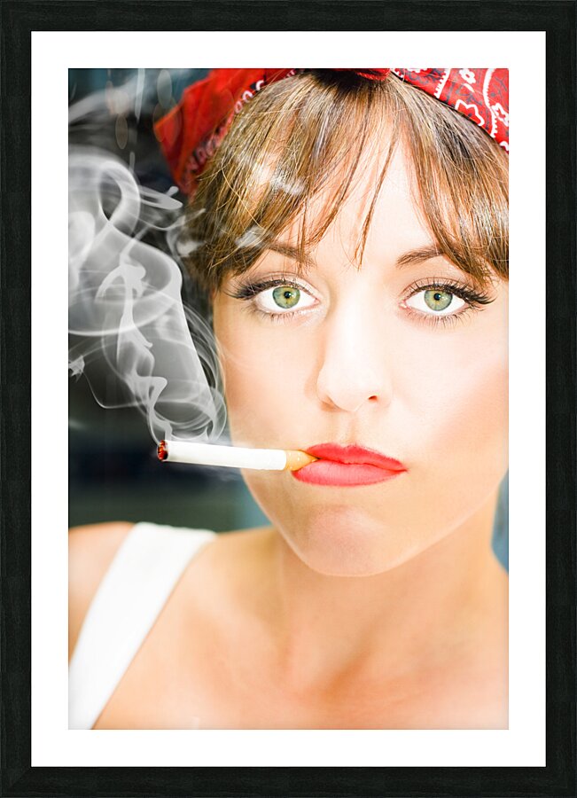 Unhappy Woman Smoking Cigarette Picture Frame print