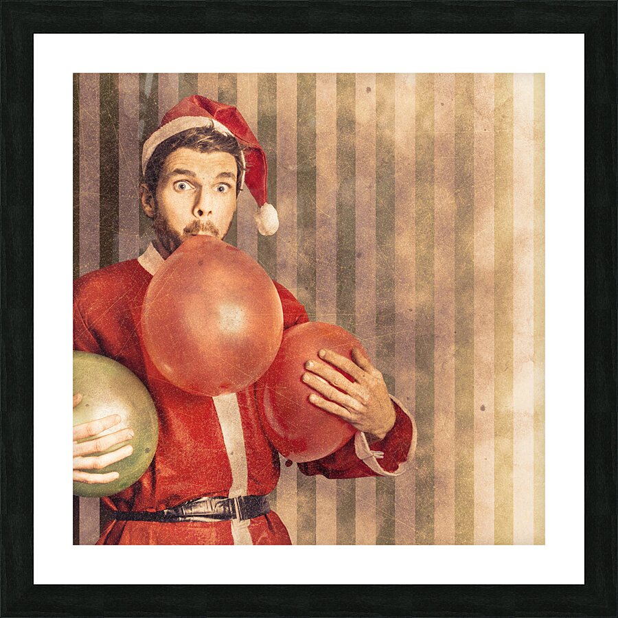 Vintage santa preparing for christmas party Picture Frame print