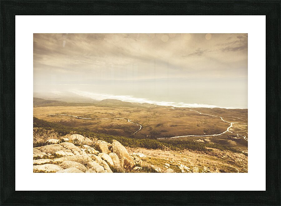 Remote roads and foggy coastlines Picture Frame print