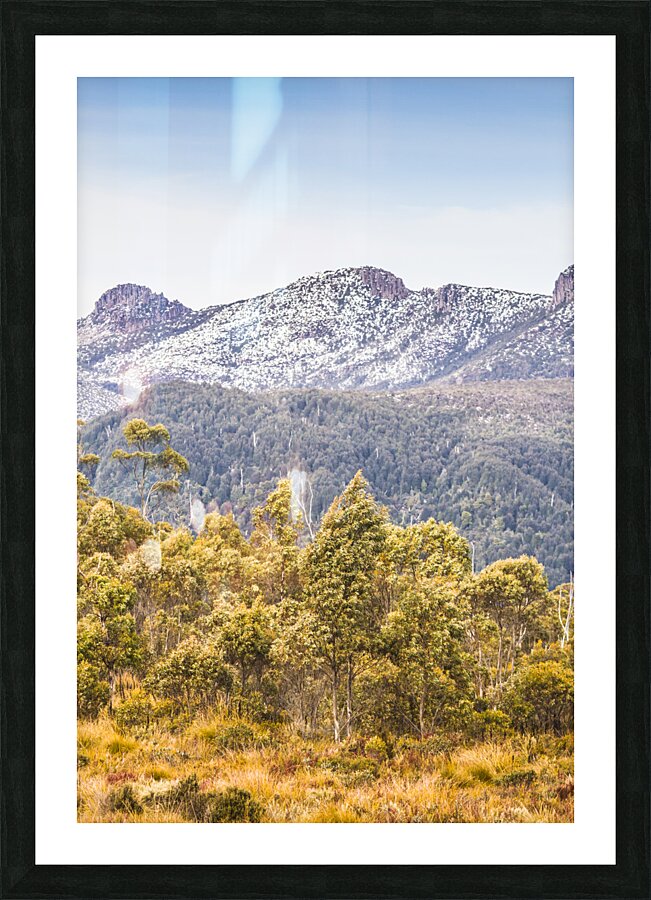 Beautiful landscape with partly snowed mountain  Picture Frame print