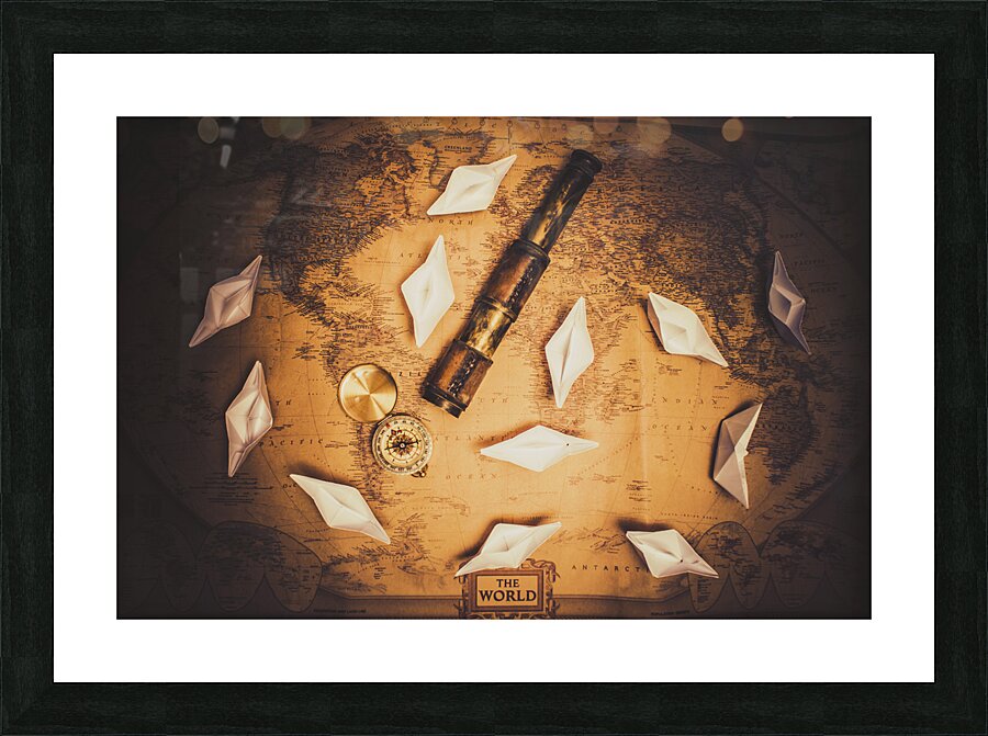 Maritime Origami Ships On Antique Map Picture Frame print