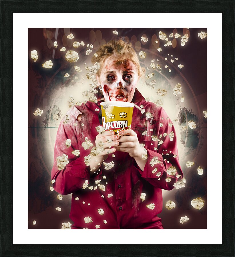 Creepy possessed girl watching horror movie Picture Frame print