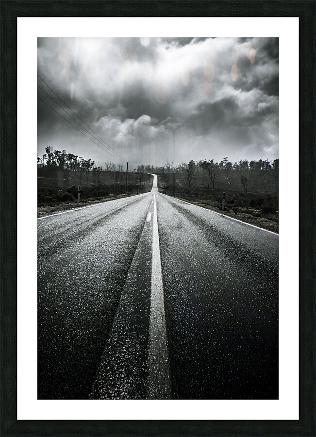 Dark stormy road to Cradle Mountain in Tasmania Picture Frame print