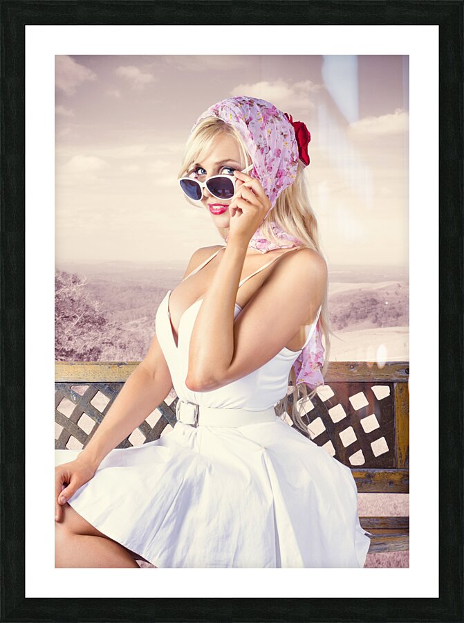 Beautiful retro fashion girl. australian landscape Picture Frame print