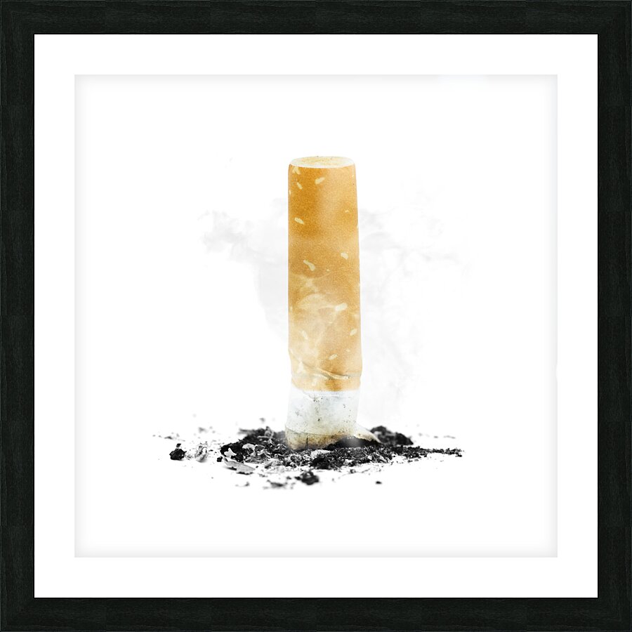 Quit smoking with stubbed out cigarette on white Picture Frame print
