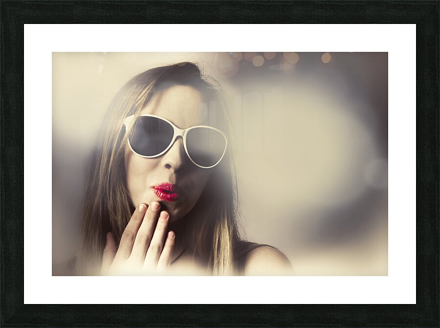 Surprised pinup girl in retro fashion makeup Picture Frame print