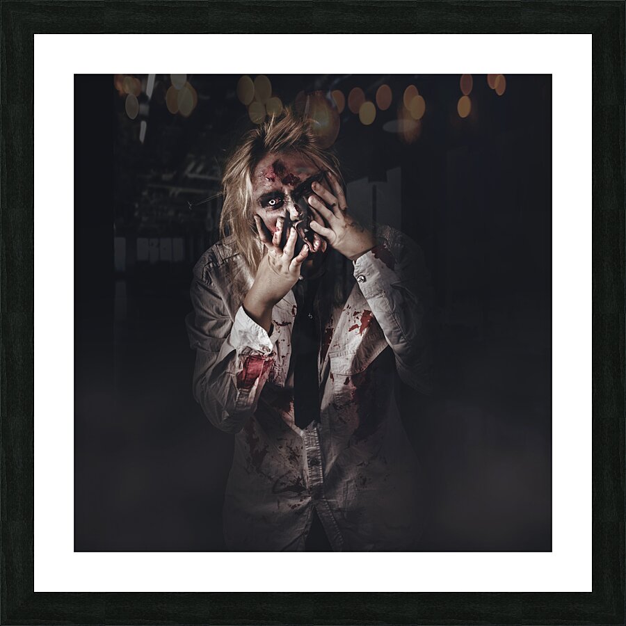 Dark halloween portrait. Scary evil zombie Picture Frame print