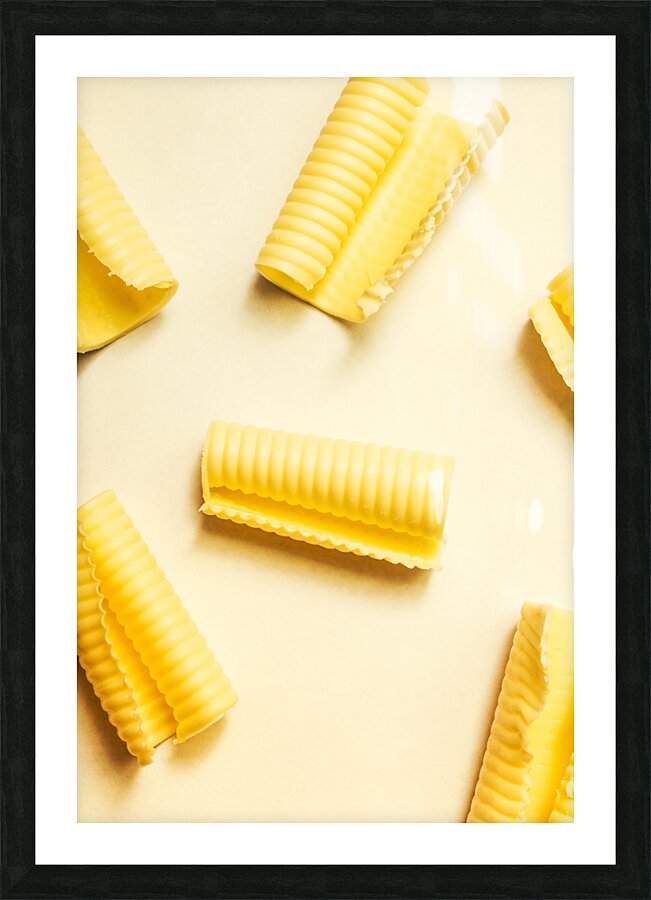 Butter curls on white background Picture Frame print