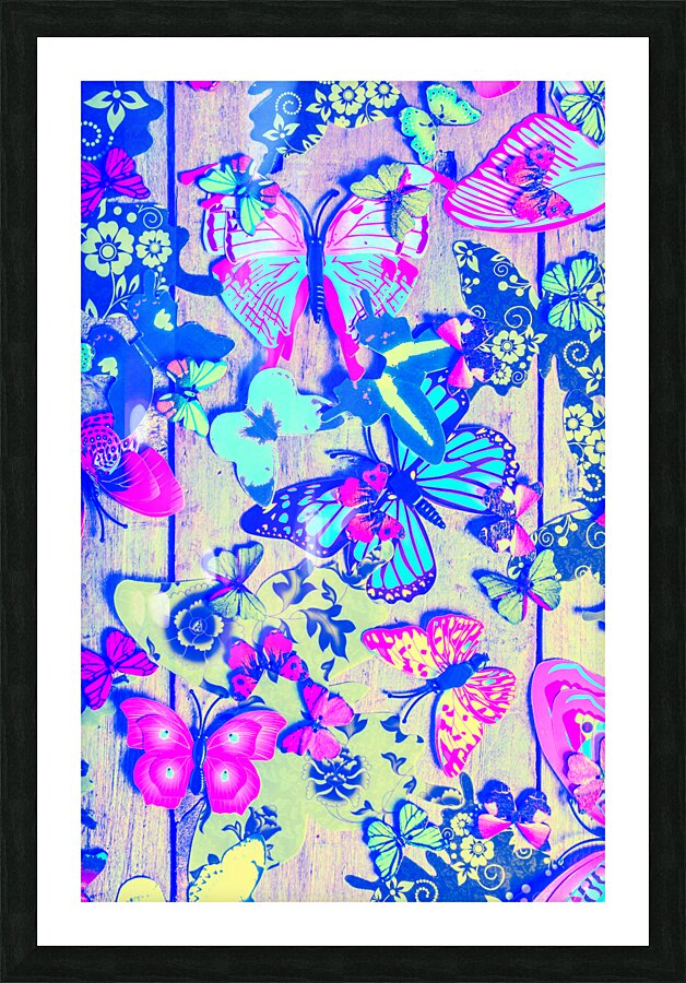 Pastel wings and button butterflies Picture Frame print