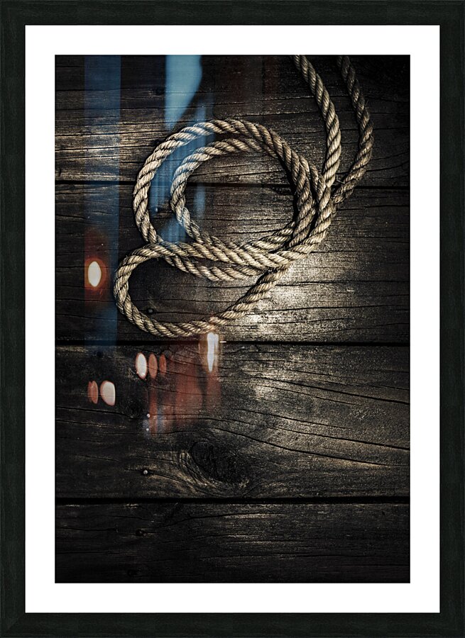 Nautical rope on boat deck. Maritime knots Picture Frame print