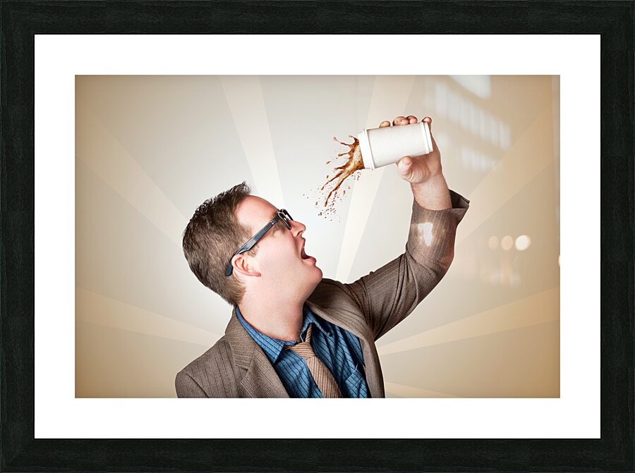 Business man drinking a quick coffee on the go Picture Frame print