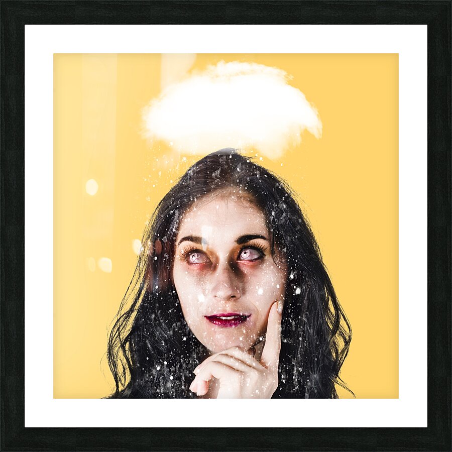 Dead zombie business woman brainstorming a idea Picture Frame print
