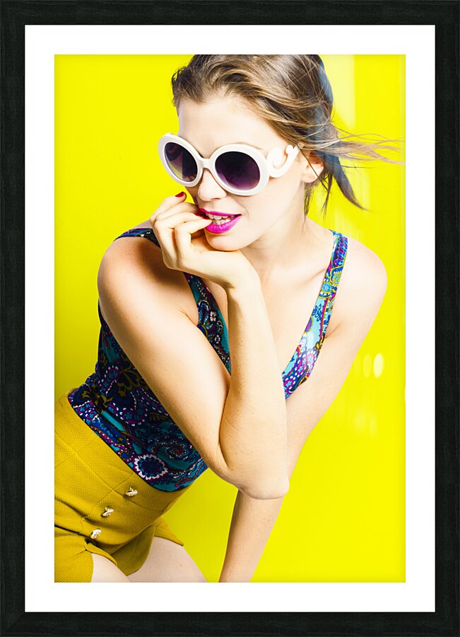 Retro yellow fashion portrait  Picture Frame print