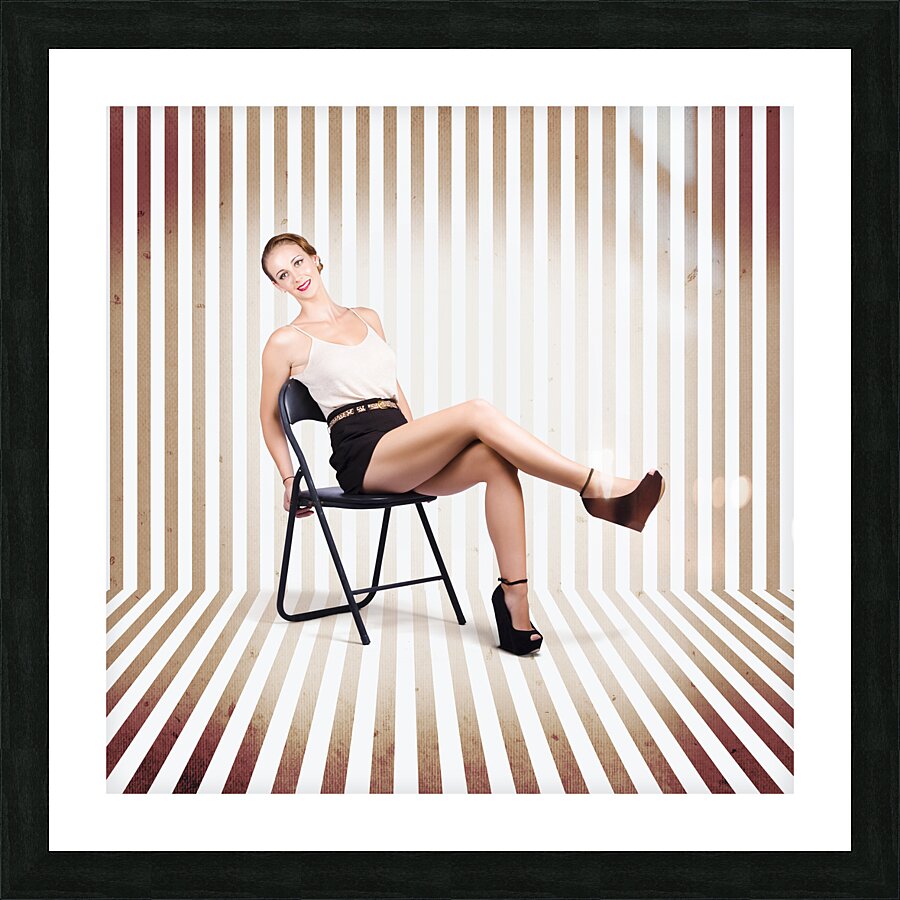 Stylish Brunette Pinup Woman In Vintage Interior Picture Frame print