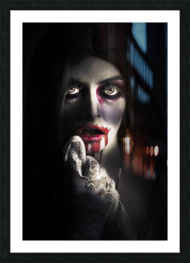 Scary vampire woman. Bloody halloween horror Picture Frame print