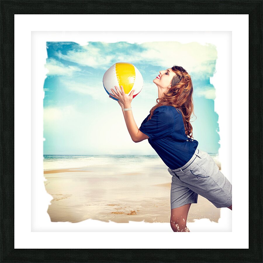 Pinup beach fun Picture Frame print