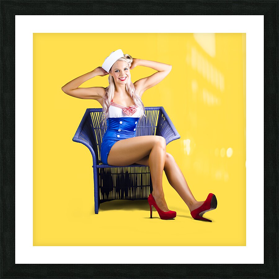 Isolated navy pinup girl on white background Picture Frame print