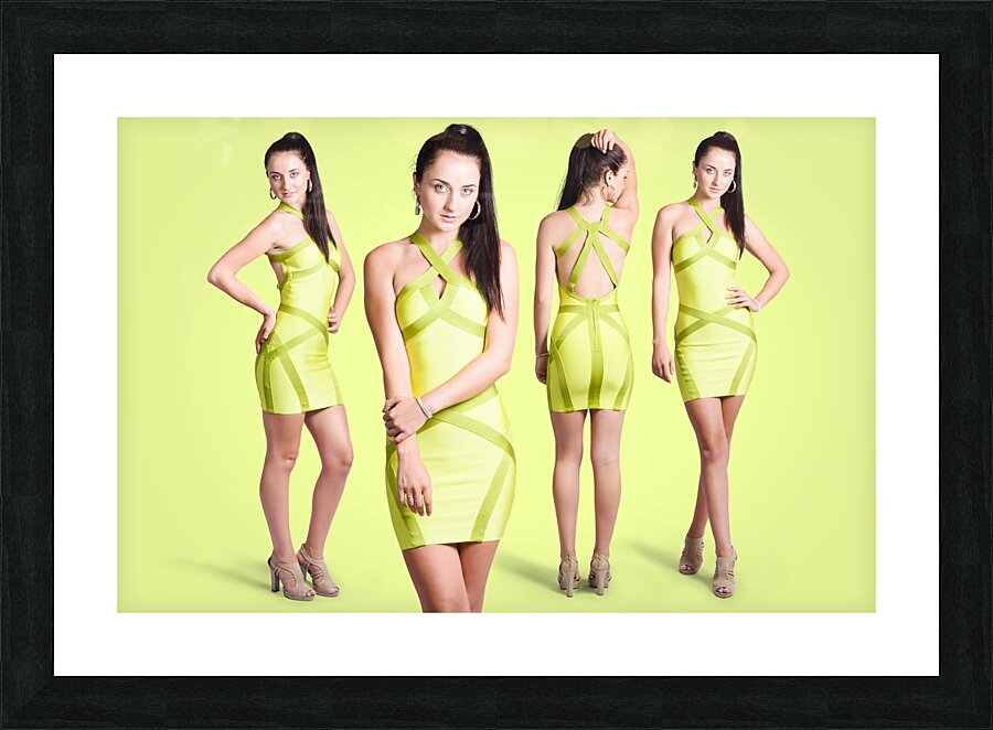 Spring fashion. Young girl in retro green dress Picture Frame print