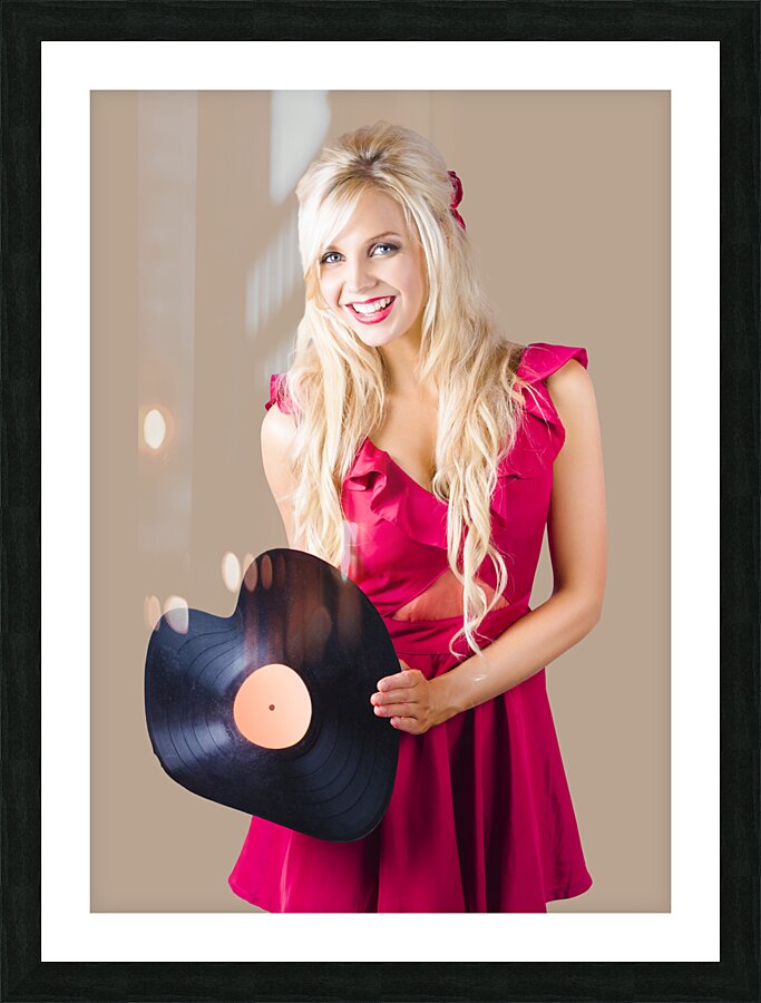 Beautiful Blonde with Heart-Shaped Record Picture Frame print
