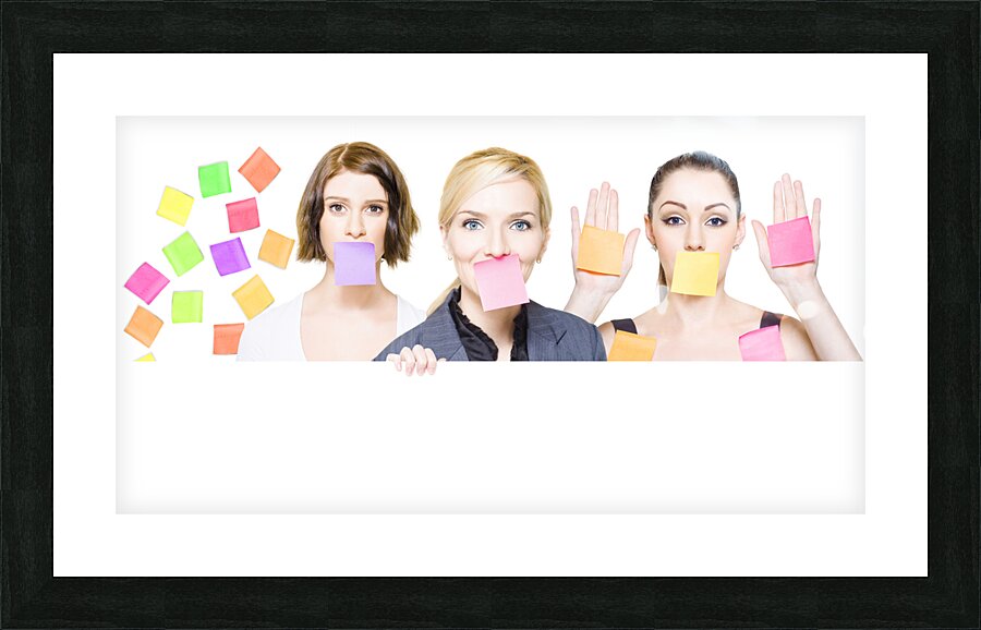 Busy business people with lots of sticky notes Picture Frame print