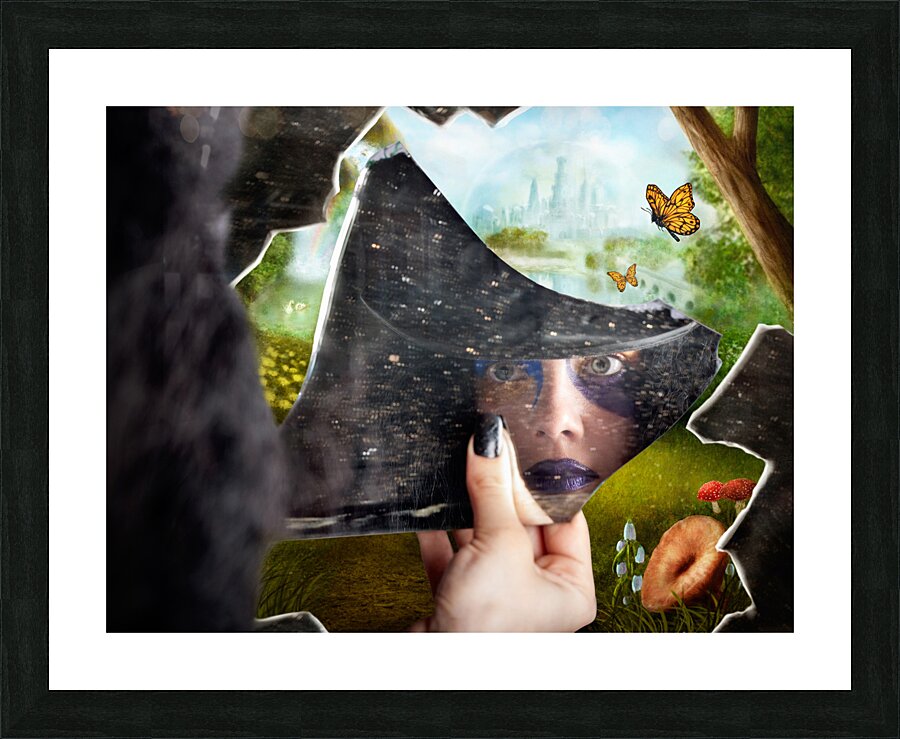 Mysterious jester found wonderland in a reflection Picture Frame print