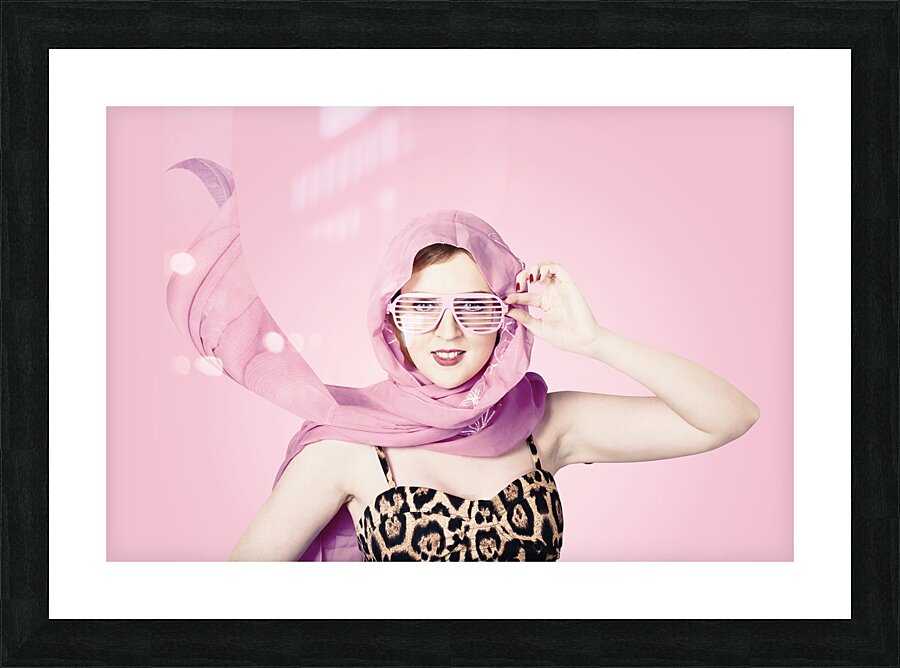 Beautiful retro girl in pink 1950 pinup fashion Picture Frame print