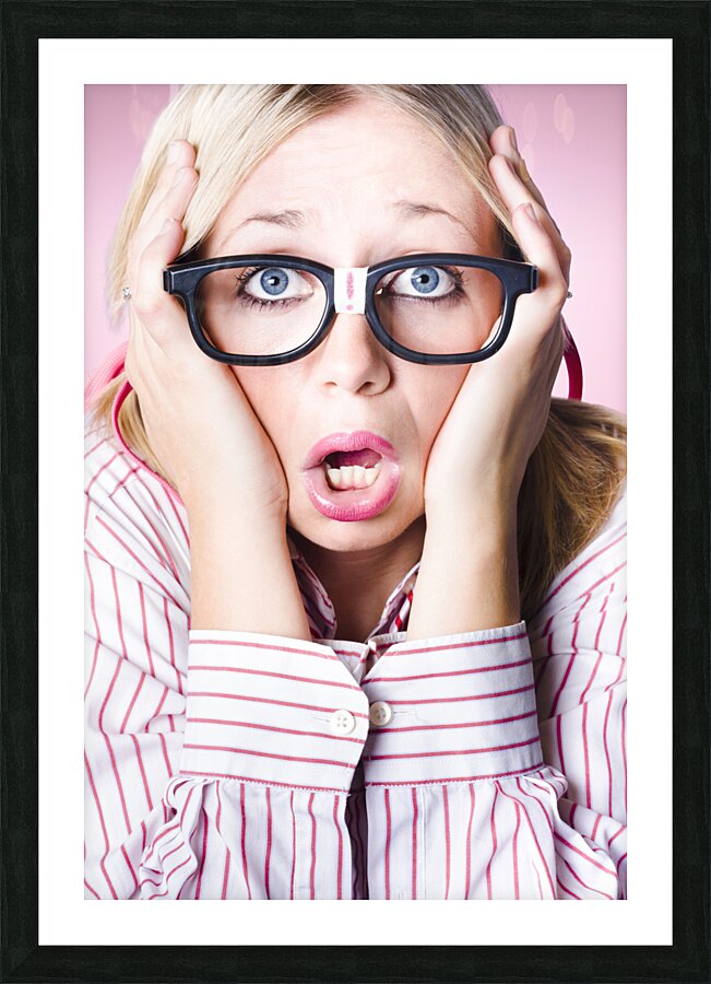 Hysterical business woman having panic attack Picture Frame print