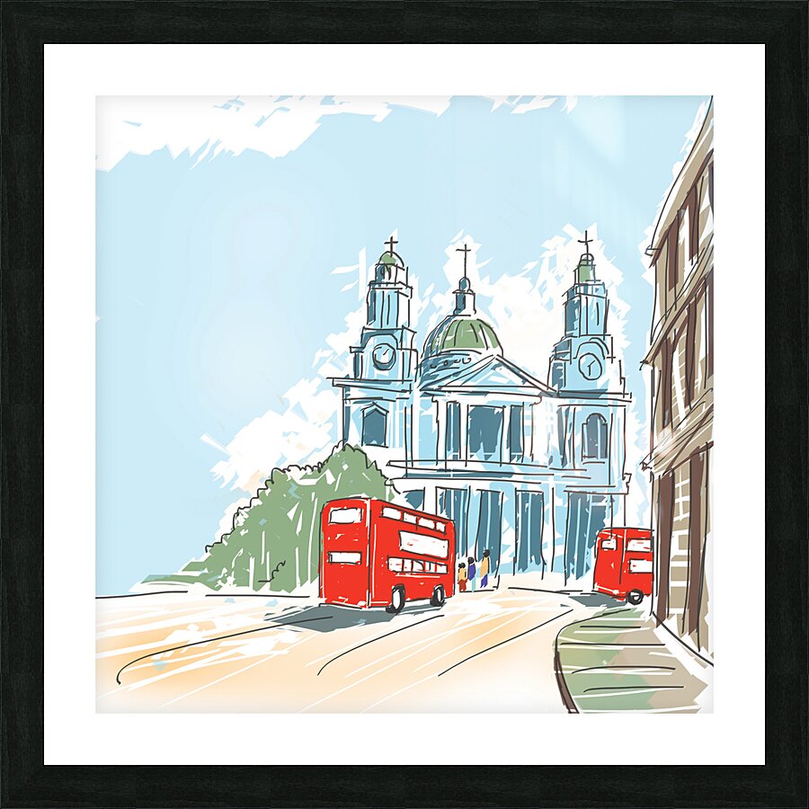 Digital illustration St Paul Cathedral London UK Picture Frame print