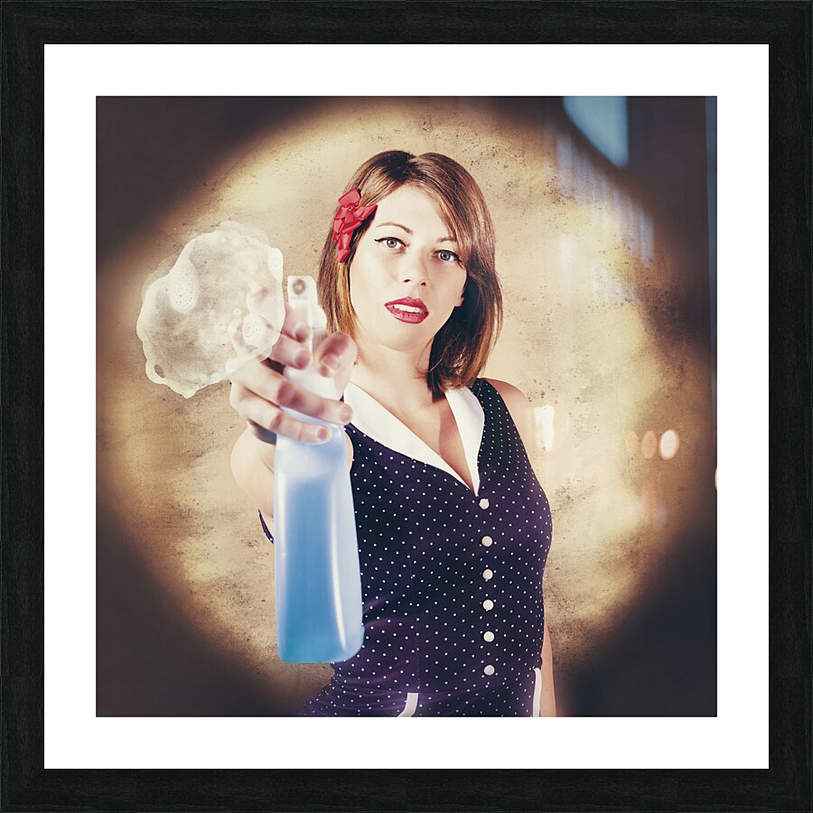 Pump action pin up woman killing glass grime Picture Frame print