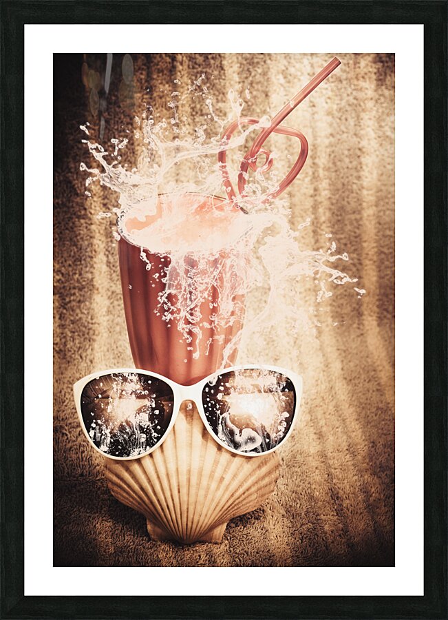 Beach milkshake with a strawberry splash Picture Frame print