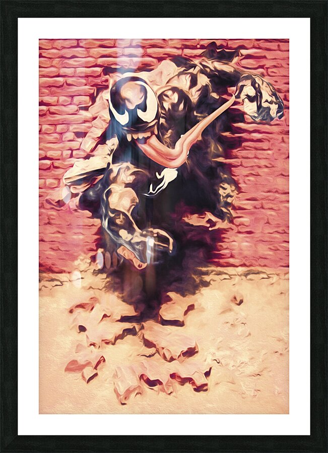 Venom breaking brick wall Picture Frame print
