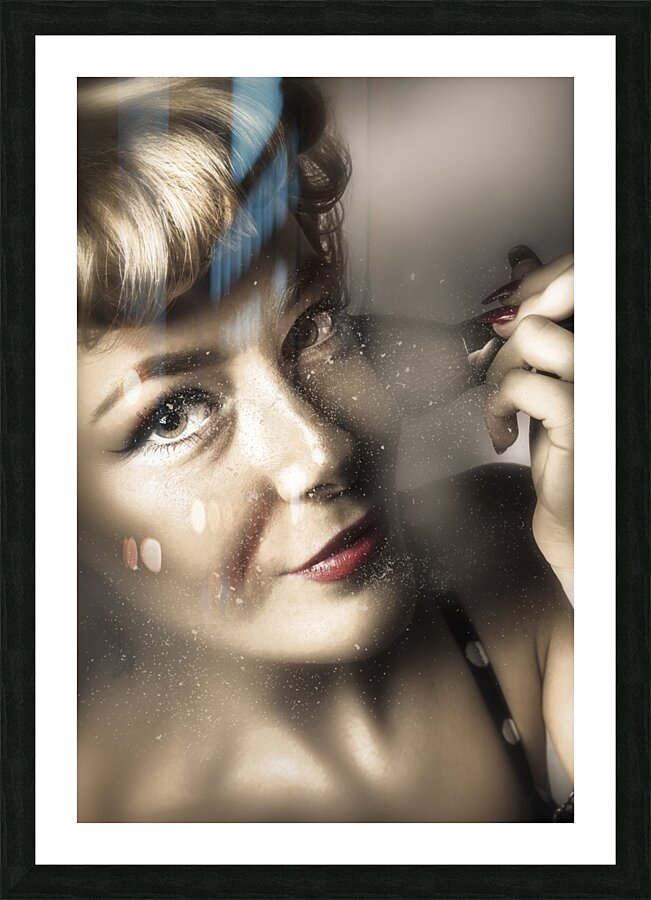 Beauty pin-up woman applying makeup Picture Frame print