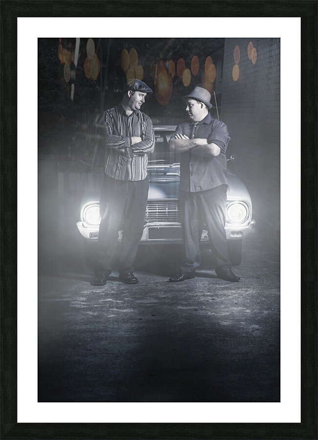 2 male gangsters meeting in dark alleyway Picture Frame print