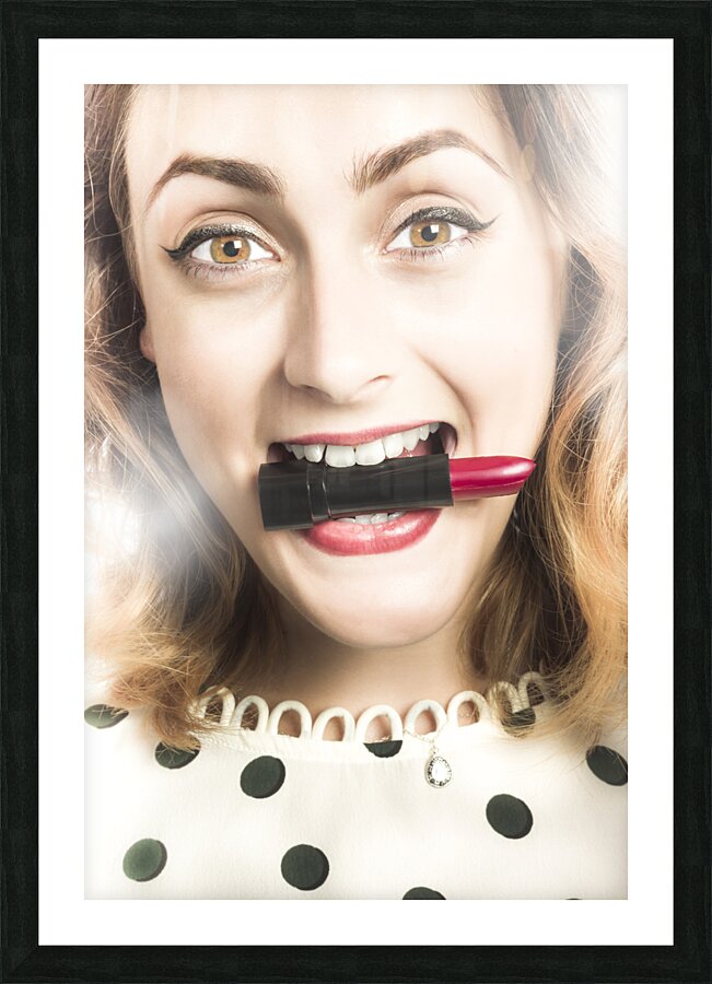 Cosmetic pin up with lipstick smile Picture Frame print