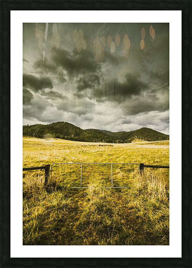 Storm covered winter farmland Picture Frame print