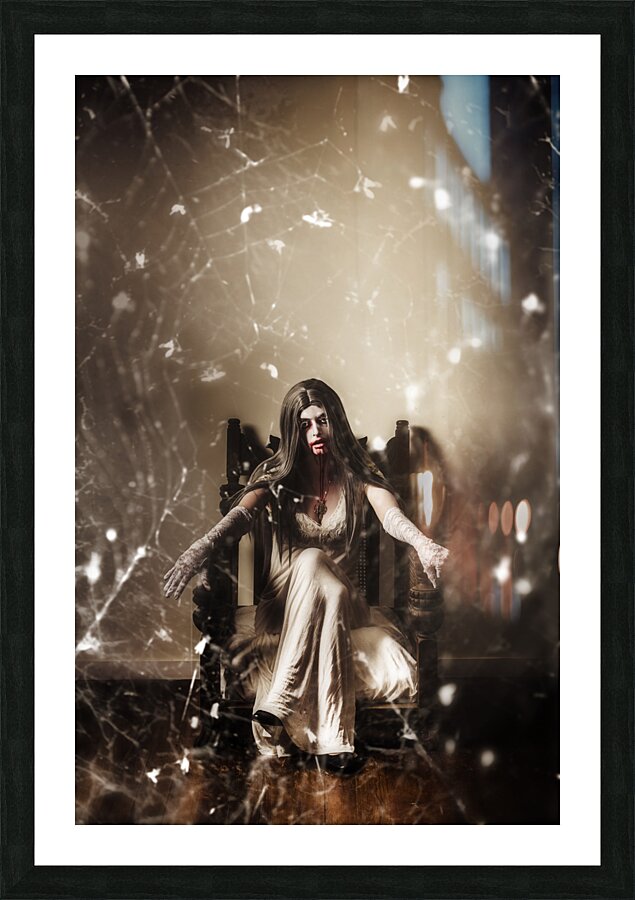 Dark portrait of a demon woman in haunted house Picture Frame print