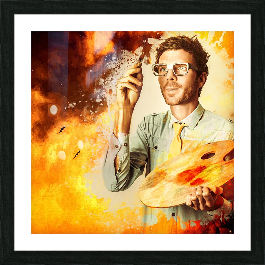 Visual fine art student painting an oil artwork Picture Frame print