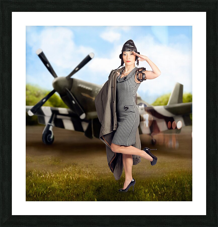 40s military pin up girl. Air force style Picture Frame print