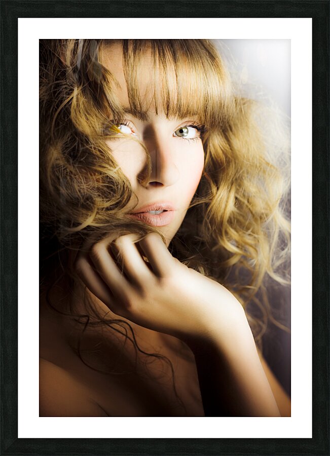 Woman with beautiful wavy hair Picture Frame print