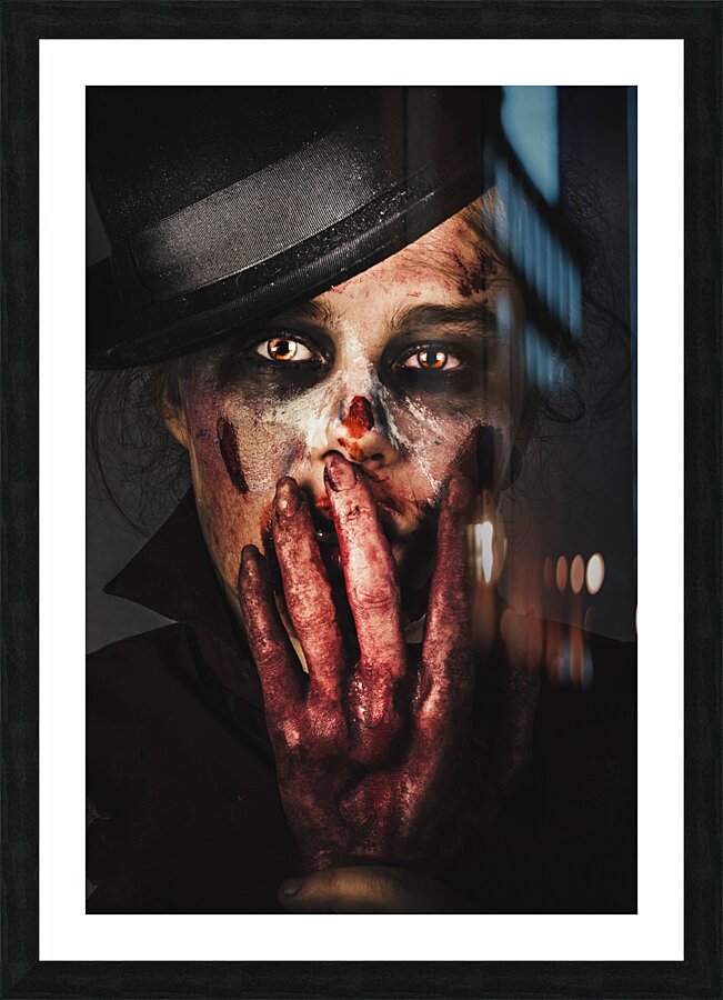 Dark face of fear. Fright night Picture Frame print