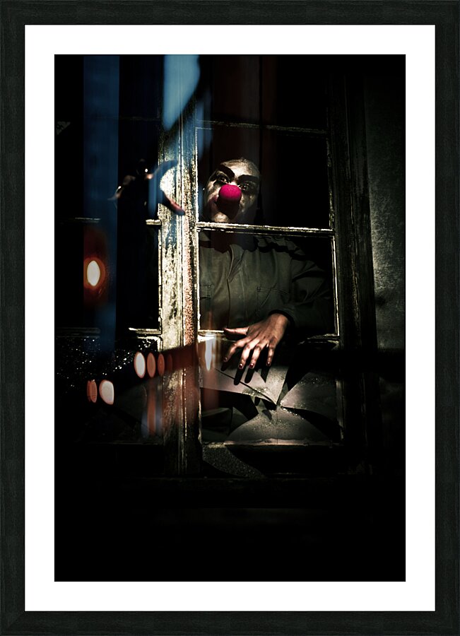 Scary Clown Clawing Window Picture Frame print