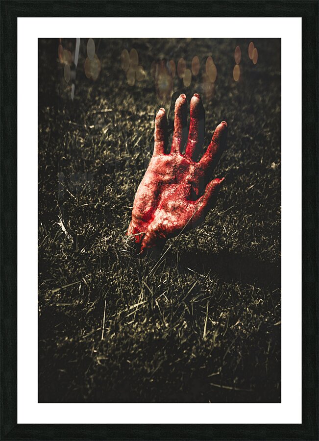 Zombie rising from a shallow grave Picture Frame print