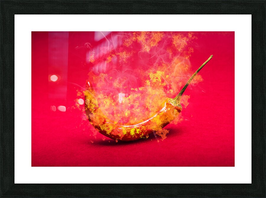 Burning red hot chili pepper. Mexican food Picture Frame print
