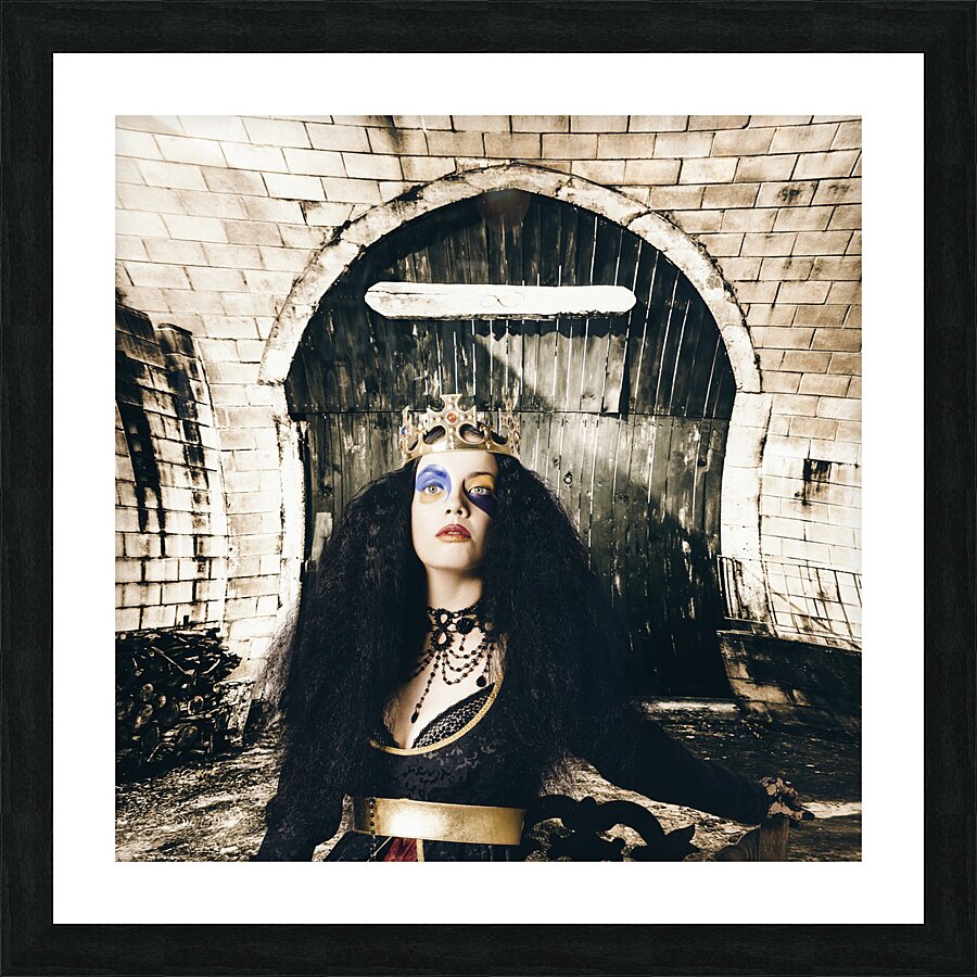 Fashion beauty princess sitting by castle door Picture Frame print