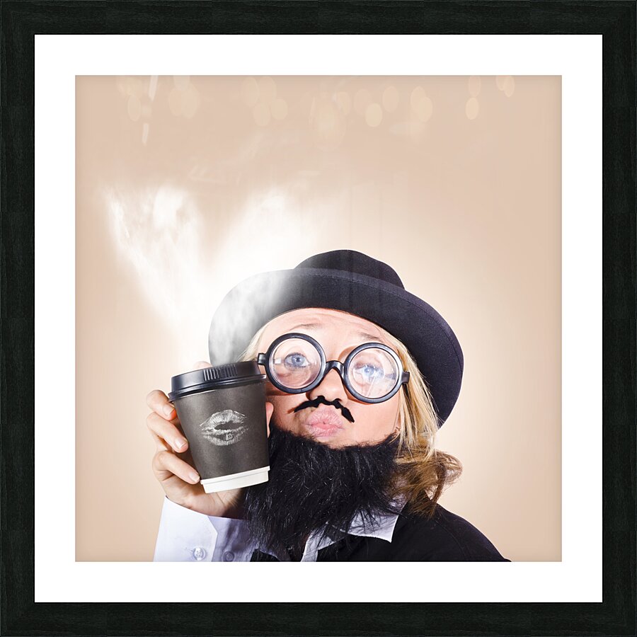 businessperson holding disposable coffee cup Picture Frame print