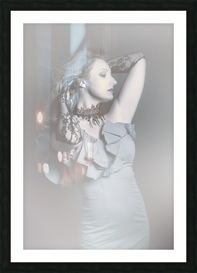 Mystery woman in blue dress and black choker Picture Frame print