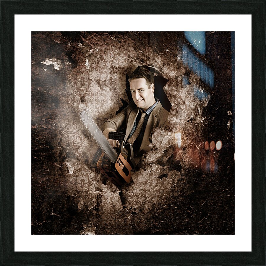 Businessman hero leading way. Strength and courage Picture Frame print